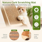 4-in-1 Adjustable Cat Scratch Pad, Nature Cork Scratching mat, 32 inch Foldable Wooden Post. Easy Install, Durable Design for Indoor Cats