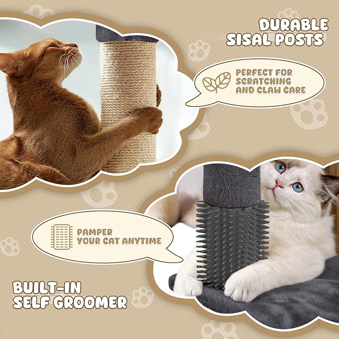 Magshion Cat Tree 77" Cats Tower for Indoor Cats, Multi-Level Cat Condo with Scratching Post, Top Perch, Sisal Board and Dangling Ball, Cat Stand Jumping Platform Kittens Pet Play House (Smoke Grey)