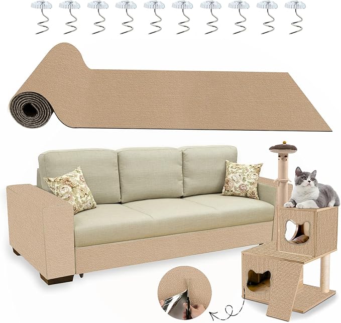 Cat Scratch Furniture Protector, 78.7x15.8inch Adhesive Cat Scratch Pad Deterrent for Furniture, DIY Climbing Cat Scratcher Couch Protector from Cat Claws Scratching for Indoor (Yellow)