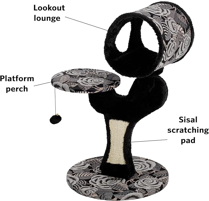 MidWest Homes for Pets Cat Tree Salvador Feline Furniture, 22 by 17.75 by 30.75-Inch, Black/White Floral (138S-BK)