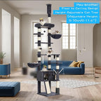Hey-brother Cat Tree, 98.4-110.2 Inches Floor to Ceiling Cat Tree-Adjustable Height, Tall Cat Climbing Tower for Cats Large Adult with Scratching Post, Cat cando, Smoky Gray 0MPJ091G
