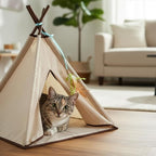 SmartyKat Kitty Camp Crinkle Cat Tent Hideaway, Collapsible Tent with Detachable Feather Toy for Privacy & Play for Cats & Kittens, Beige, One Size