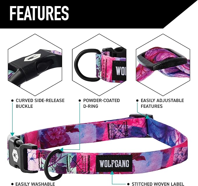 Wolfgang Heavy Duty Martingale Dog Collar with Quick Release Nylon Buckle for Walking & Training, Daydream Print, Extra Large