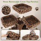 Globlazer Big Cat Tower for Indoor Cats, 80inch Cat Tower for Multiple Adult Cats XXL Cat Tree with Scratching Post, Hammock, 3 Perches, 2 Condos, 2 Hanging Basket, F80, Leopard Print