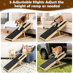 Dog Ramp for Couch, Bed or Car, Wooden 44" Long Pet Stairs for Small & Large Old Dogs & Cats, Hold up to 200lb, 5 Adjustable Height from 14.96" to 22", Portable Doggie Steps, Excellent Traction
