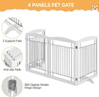 Yaheetech 32-inch Tall Dog Gate Extra Wide Pet Gate for Dogs Indoor Foldable Wire & Wooden Puppy Safety Fence w/2 Support Feet,Freestanding Dog Gate for The House, Doorway, Stairs(White,4 Panels)