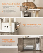 Feandrea Cat Tree, 66.9-Inch Cat Tower with Litter Box Enclosure, Large Condo with Food Station, Storage, Scratching Posts, Cave, Hammock, Washable Cushions, Heather Greige UPCT169K02