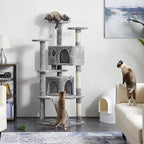 Yaheetech 62in Cat Tree Cat Tower for Indoor Kitty, Pet Furniture w/Double Condo, Scratching Posts, Multiple Platforms and Balls for Kittens, Light Gray