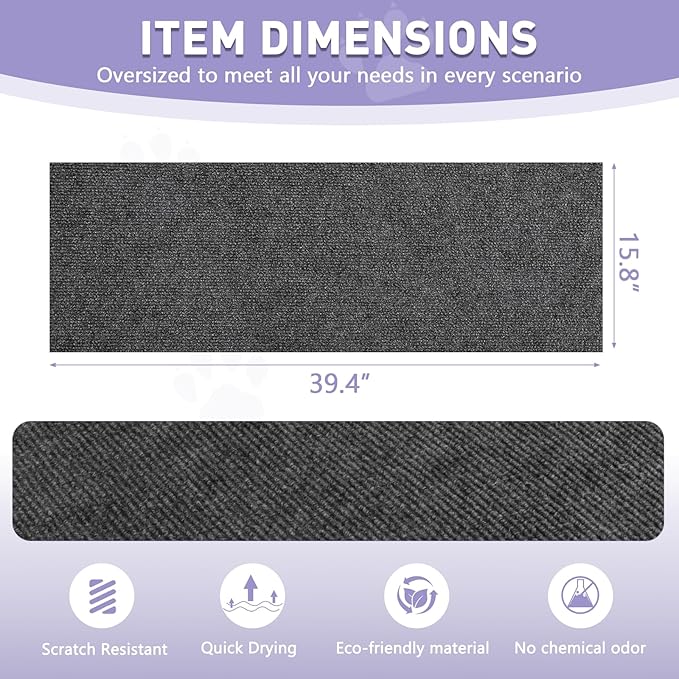 Cat Scratch Furniture Protector for Couch, Wall & Door Guard, Trimmable Self-Adhesive Scratch Pad, DIY Climbing Mat, Deterrent, Scratching Post Replacement (39.4''x15.8'', Gray)