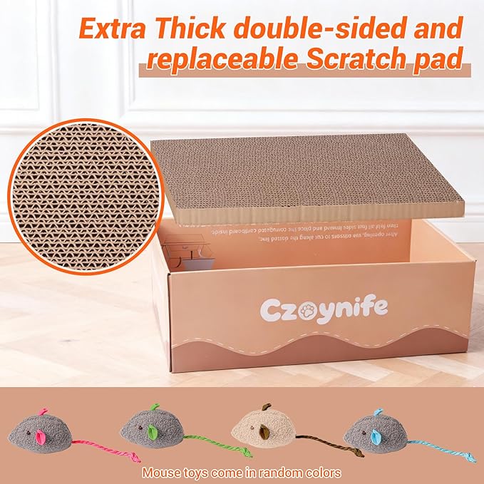3PCS Cat Scratcher Bed, Oval Cat Scratcher Pad Bowl Nest for Indoor Cats, Round Cat Scratching Cardboard, Furniture Protector for Couch, for Kittens (Brown, 17 * 11.5 in)