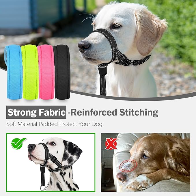 Weesiber No-Pull Dog Head Halter - Adjustable Dog Muzzle Leash, Padded Head Collar for Dogs to Prevent Heavy Pulling On The Leash(Black,L)