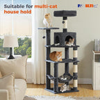 PEQULTI 56.3'' Cat Tree for Indoor Cats, Multi-Level Cat Tower with 2 Top Perch, Cat Condo, Hammock and Sisal-Covered Scratching Post, Smoky Grey