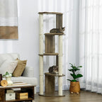 PawHut 65" Corner Modern Cat Tree Tall for Climbing, Large Multilevel Cat Tower with Scratching Posts, Small-Fit Kitten Tower with Sisal, Cream White