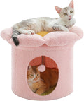 PETEPELA Cat Beds for Indoor Cats, Small Cute Cat Tree House with Removable Flower Cat Bed, Cat Hideaway, Indoor Cat House Condo, Cat Accessories, 20X20X16 Inches, Pink