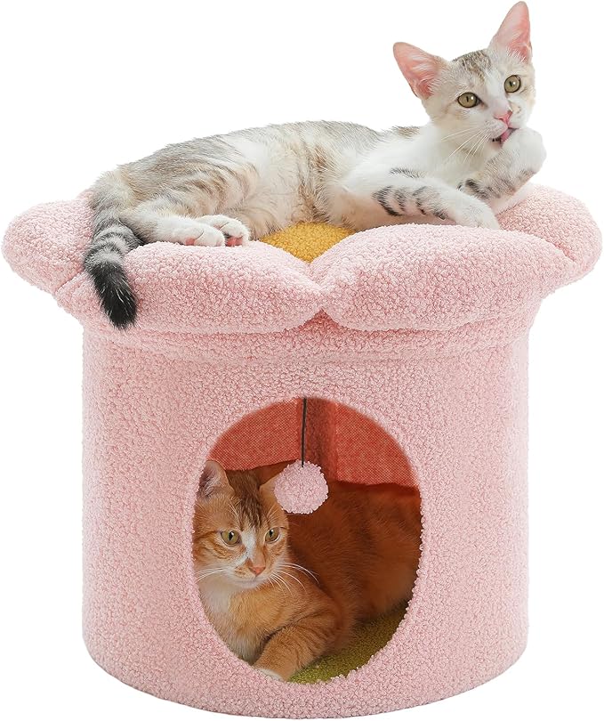 PETEPELA Cactus Cat Tree for Indoor Cats, 32'' Small Cat Tower+Cat Beds for Indoor Cats with Removable Flower Cat Bed