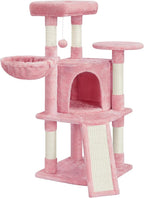 Topeakmart 42in Cat Tree Tower for Indoor Cats, Cat Condo with Perch & Hammock, Activity Center, Multi-Level Cat Furniture with Scratching Posts, Cat House, Pink