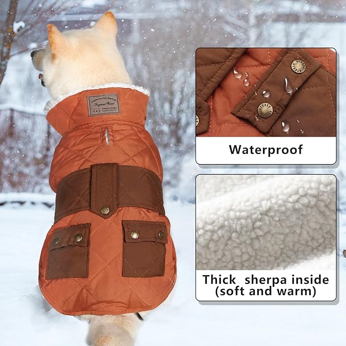 KYEESE Dog Coat Warm Pet Winter Puffer Coat with Leash Hole Thick Pets Clothes with Pocket Waterproof Dogs Jacket with Fleece Lined Soft Pet Sweater for Cold Weather Windproof Dog Coats for Small Dogs