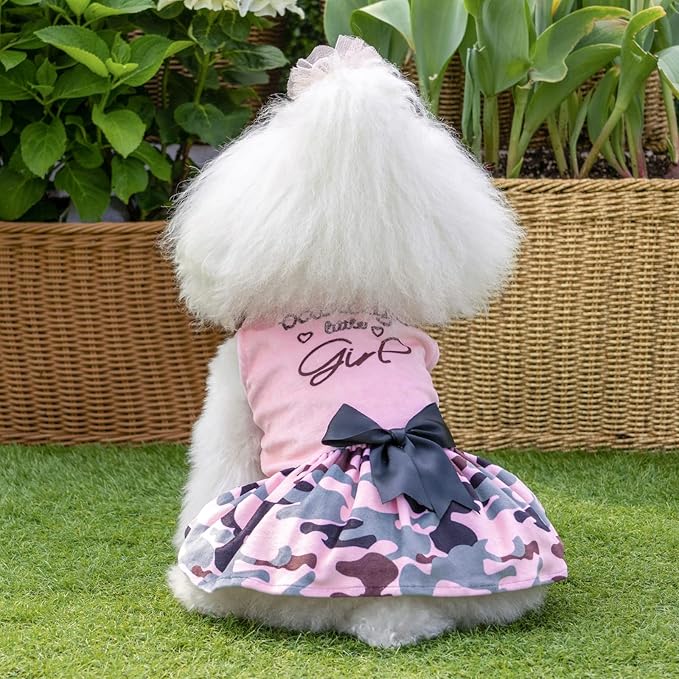 CuteBone Daddy's Little Girl Dog Dress for Small Dogs Pink Skirt Puppy Velvet Dresses Dog Clothes CVA21L-D
