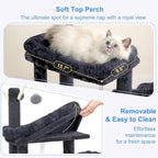 Heybly Cat Tree, 45.3-Inch Cat Tower for Indoor Cats with Large Perch, All-in-One Cat Furniture with Cozy Bed, Hidden Space Cat Condo, Comfy Hammock, Scratching Posts & 3 Pompoms, Smoky Gray HCT202SG