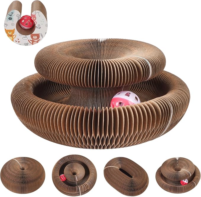 Accordion Magic Organ Cat Scratcher Board for Indoor Cats, Cardboard Cat Scratch Toy with Ball,Interactive Mental Physical Exercise Cat Toy