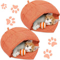2 Pcs Cat Sleeping Bag, Linen Fabric Nest Cat Bed Cave Leaf Cuddle Covered Pet Hide Cozy Hood Burrowing Zone Soft Durable Washable with Nonslip Bottom for Indoor Puppy and Kitten(Orange)