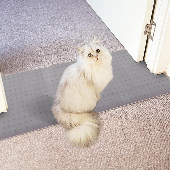 Carpet Protector for Pets Cat Carpet Protector for Doorway, Anti Scratch Under Door Cat Scratch Protector Mat, Plastic Rug Runner Easy to Cut Plastic Stopper (Light Grey, 3.6FT)