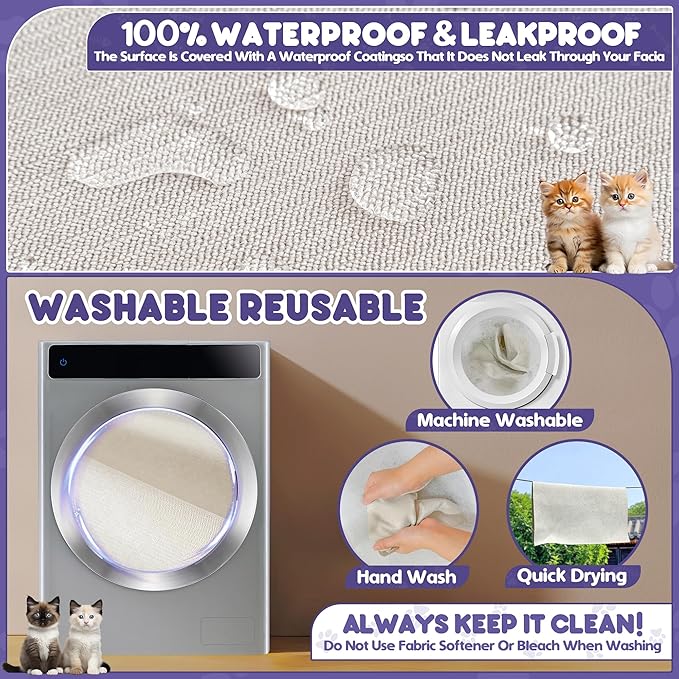 Cat Scratch Furniture Protector - Anti-Slip, Waterproof Sofa Cover to Keep Cats Off, Pet-Friendly Couch Protectors for 3 Cushion Couch, Beige Anti-Scratch Couch Cover for Pets and Kids 150"X71"