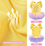 Dog Birthday Dress It's My Birthday Dog Dress Small Doggy Girl's Tutu Dresses Ruffle Sleeless Puppy Clothes Tulle Lace Skirt Pet Costume Cat Outfits (Yellow, XS(4-6.5lb))
