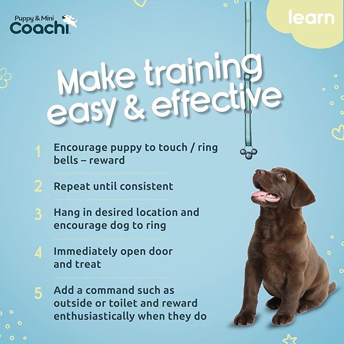 Coachi Puppy & Mini Toilet Training Bells - Suitable for Puppy or Newly Acquired Dogs, House Training, Stop Door Scratching, Easy to Use, Adjustable Height. Dog Accessory, Great for Clicker Training