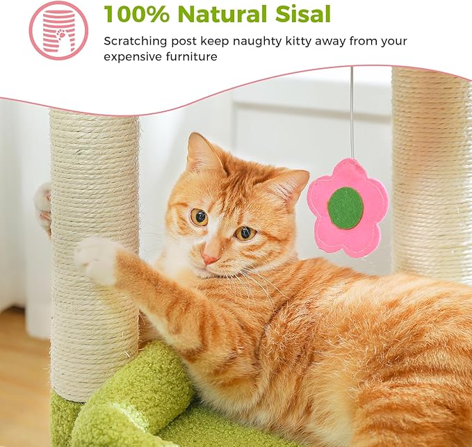 PEQULTI Cat Tree Flower Cat Tower for Indoor Cats and PEQULTI Flower Cat Scratching Post, Small Cat Tree, Tall Cat Scratcher for Indoor Cats