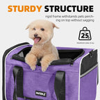 Top Open Medium Pet Carrier Roll Up Flap for Anxious Cat, Soft-Sided Small Pet Travel Crate Vet Friendly, Little Animal Yorkie Kennel Bag Suitcase Luggage Sleeve, 18x11x11 Inch Purple
