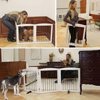 Freestanding Panel Dog Gate for Indoor, Doorways,Stairs, or Hallways,Foldable Wooden Dog Fence for House,Pet Gate for Dogs, Puppy Gate,Support Feet Included,24 "Height-3 Panels,White