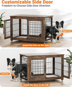 Dog Crate Furniture with Cushion Set of 2, Large Wooden Dog Kennel Indoor with Double Doors, Dog Cage with Wheels, Dog House Side End Table for Large Medium Dogs up to 70 lb, 38.5” L, Rustic Brown