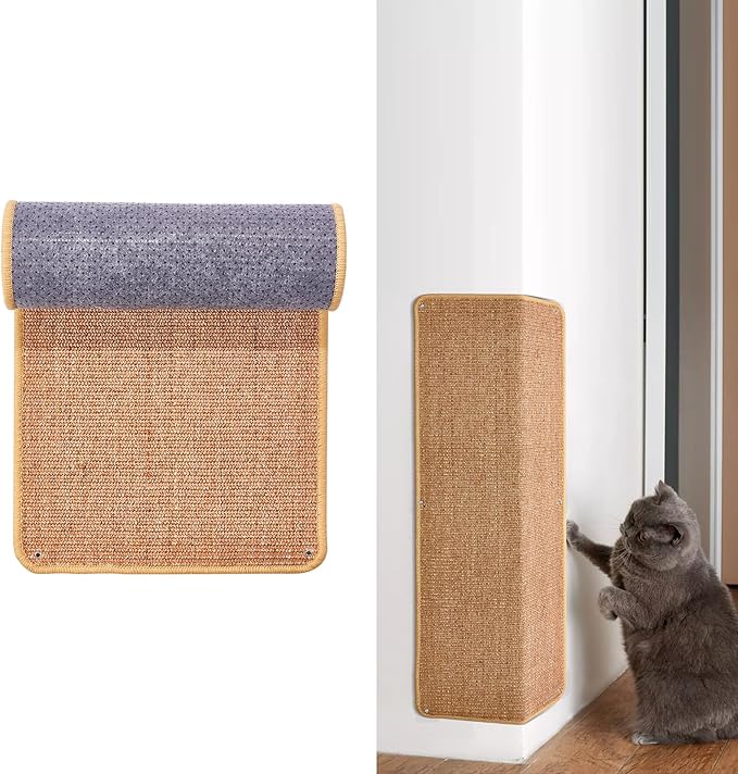 Natural Sisal Cat Scratcher Mat, Wall Scratcher Carpet, Cat Climbing Wall, Large Tall Scratching Post, Sofa Protector, Scratching Mat Pad for Indoor Cats (Brown, 39.3" Lx15.7 W, 1PC)