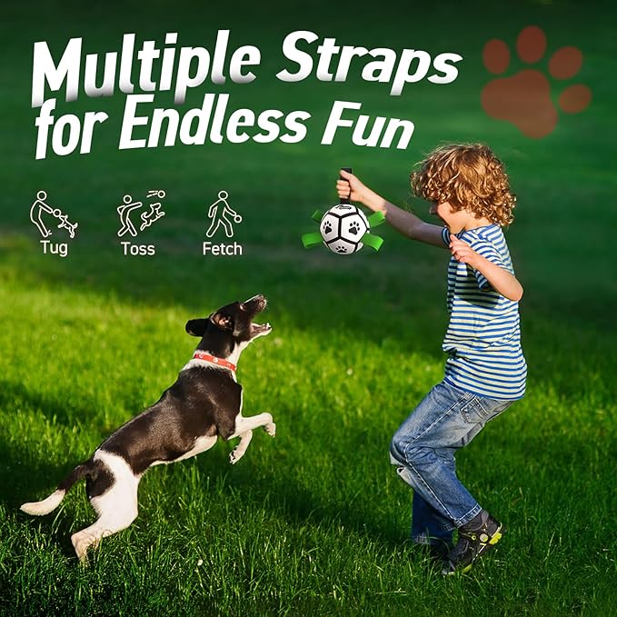 QDAN Dog Toys Soccer Ball with Straps, Interactive Toys for Tug of War, Puppy Birthday Gifts, Dog Water Toy, Durable Balls World Cup for Small Dogs（5 Inch）