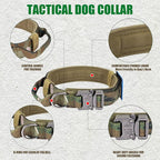 Tactical Nylon Collar - Heavy Duty Metal Buckle with Handle for Dog Training, with Patches (Camo, M)