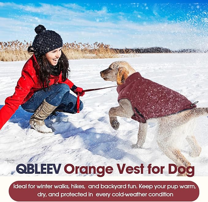 QBLEEV Reversible Dog Coat for Medium Dogs, Waterproof Windproof Winter Jacket Keeps Dogs Warm in Snow, Adjustable Hook & Loop Lightweight Dog Puffer Vest, Wine Red, L – Fits French Bulldog