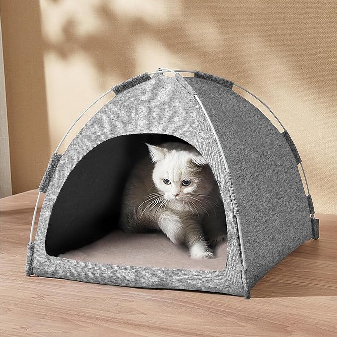 Cat Tent, Cat Houses for Indoor Cats, Quick Assembly and Disassembly, Portable Pet Tent, for Cats, Small Dogs and Other Small Animals (Light Gray)