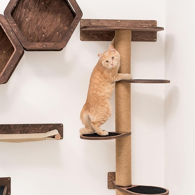 Cat Tower with Scratching Post for Large Cats - Wooden Wall Cat Tree Tower Small Scratching Post for Cats - Wood Cat Furniture Indoor Cats Rustic Cat Decor Cat Lover Gift