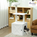 PawHut Cat Tree with Litter Box Enclosure, 2-in-1 Cat Tower with Bed, Climbing Platforms, Scratching Posts, Modern Pet Furniture for Indoor Kittens, White