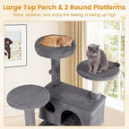 PETSITE 52-inch Cat Tree, Multi-Level Cat Tower with Sisal Scratching Posts, 2 Comfy Condos, Plush Padded Soft Top Perch, Dangling Balls, and Climbing Ladder, Ideal for Indoor Cats (Light Grey)