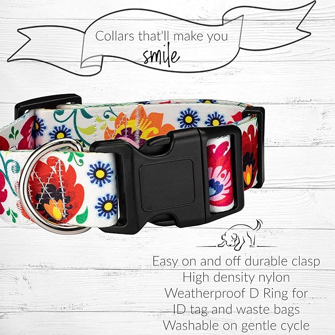 Lucky Love Dog Wide Dog Collar - Adjustable, Durable, Soft Webbing, & Comfortable 1.5 inch Wide Collar for Dogs Male and Female with Strong Buckle - Ladybird, X-Large