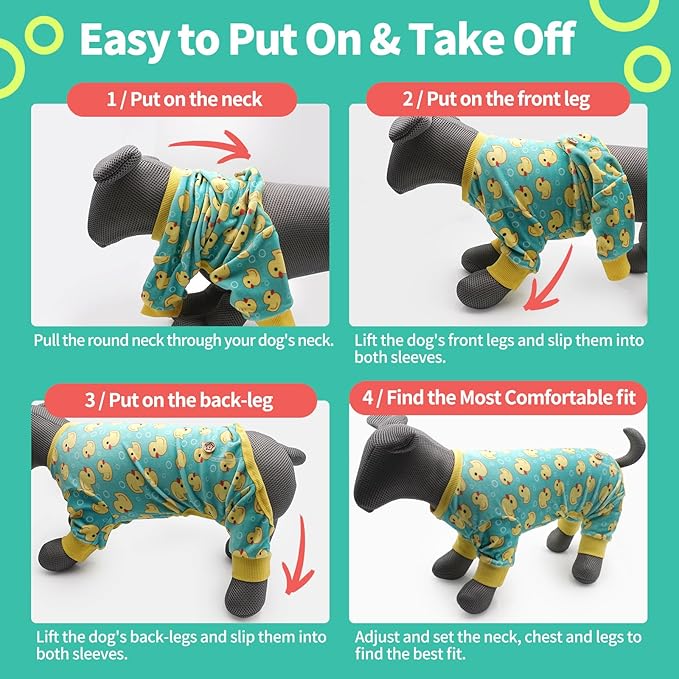 KYEESE Dog Pajamas Velvet Dog Pajamas Large Sized Dogs Soft Dogs Clothes Pjs with Yellow Ducks Pattern Stretchy Pet Jammies Coat Comfy Pet Onesie Costume, 3X-Large
