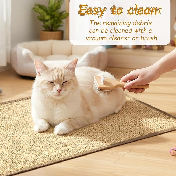 2 Pack 23.6 X 15.7 Inch Cat Scratch Mat, Natural Sisal Cat Bunny Rabbit Scratching Pad with Jute Border, Durable Scratch Rug, Natural Fabric Horizontal Cats Pad for Furniture Sofa and Wall(Beige)