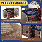 2 Story Cardboard Cat House with Scratcher Pad for Small Kitten,17x12x10 Multi Level Durable Cat Condo & Villa for Bunny Rabbit Small Animals Christmas Birthday Gift(Bar)