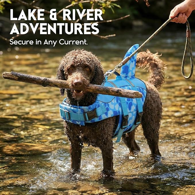 ASENKU Dog Life Jacket - Pet Safety Vest for Swimming & Boating, Shark Life Jacket with Floatation, Dog Lifesavers Swimsuits for Small Medium Large Dogs (Blue Cow Print, XS)