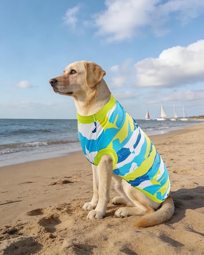 PET SHOW 4 Pack Summer Dog Shirts for Large Dogs Boy UPF 50+ UV Sun Protection Cooling Clothes Tank Top Shark Dog T-Shirts Pet Holiday Party Sleeveless Vest Blue(XXX-Large)
