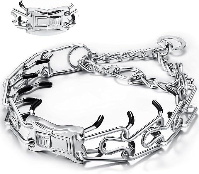 MOZETO Dog Collar, Adjustable Quick Release Stainless Steel Dog Training Collar with Metal Buckle for Small Medium Large Dogs