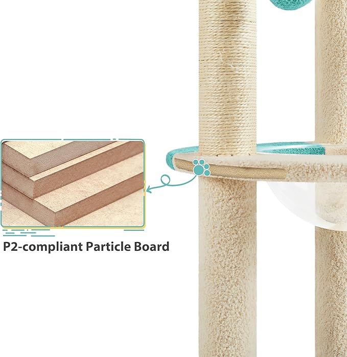 Yaheetech Cat Tree, 35.5in Cat Tower for Indoor Cats, Cat House with Scratching Posts & Padded Perch & Space Capsule, Cute Kitten Tree, Pet Furniture for Kittens, Indigo/Beige