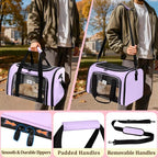 Cat Carrier Dog Carrier - Soft-Sided Cat Carrier with Plush Pad & Cooling Mat, Easy-Load 4-Side Zipper & 3-Side Mesh Ventilation, Pet Carrier Airline Approved for Cats/Dogs Up to 16 lbs, Purple